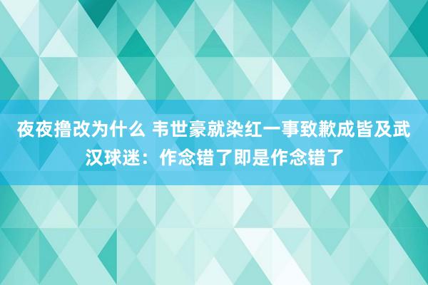 夜夜撸改为什么 韦世豪就染红一事致歉成皆及武汉球迷：作念错了即是作念错了