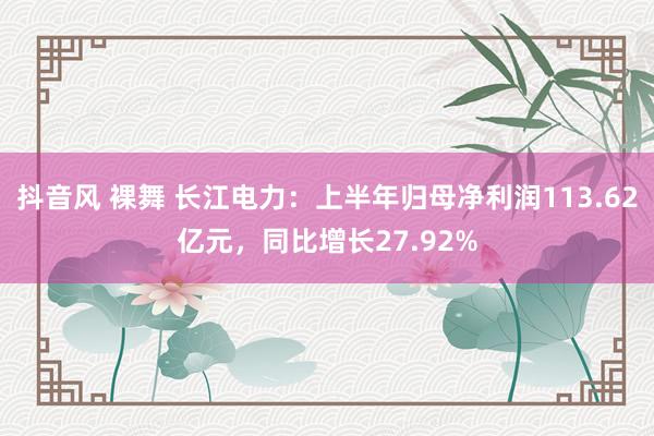 抖音风 裸舞 长江电力：上半年归母净利润113.62亿元，同比增长27.92%