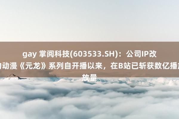 gay 掌阅科技(603533.SH)：公司IP改编的动漫《元龙》系列自开播以来，在B站已斩获数亿播放量